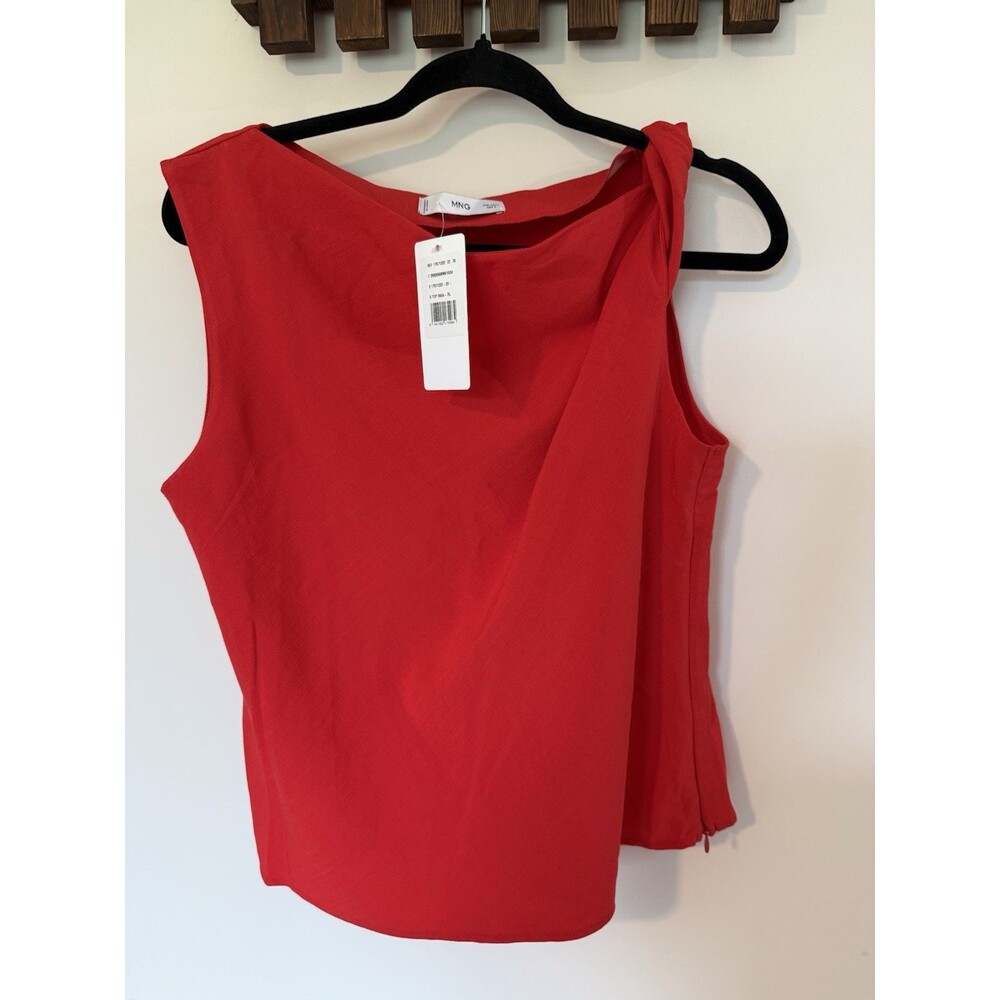 Mango Womens Red Twist Detail Sleeveless Cotton Top Size L NEW - Picture 2 of 12